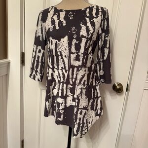 PORTO TOP GRAY WHITE 3/4 SLEEVE LAGENLOOK TUNIC USA Size 1 S